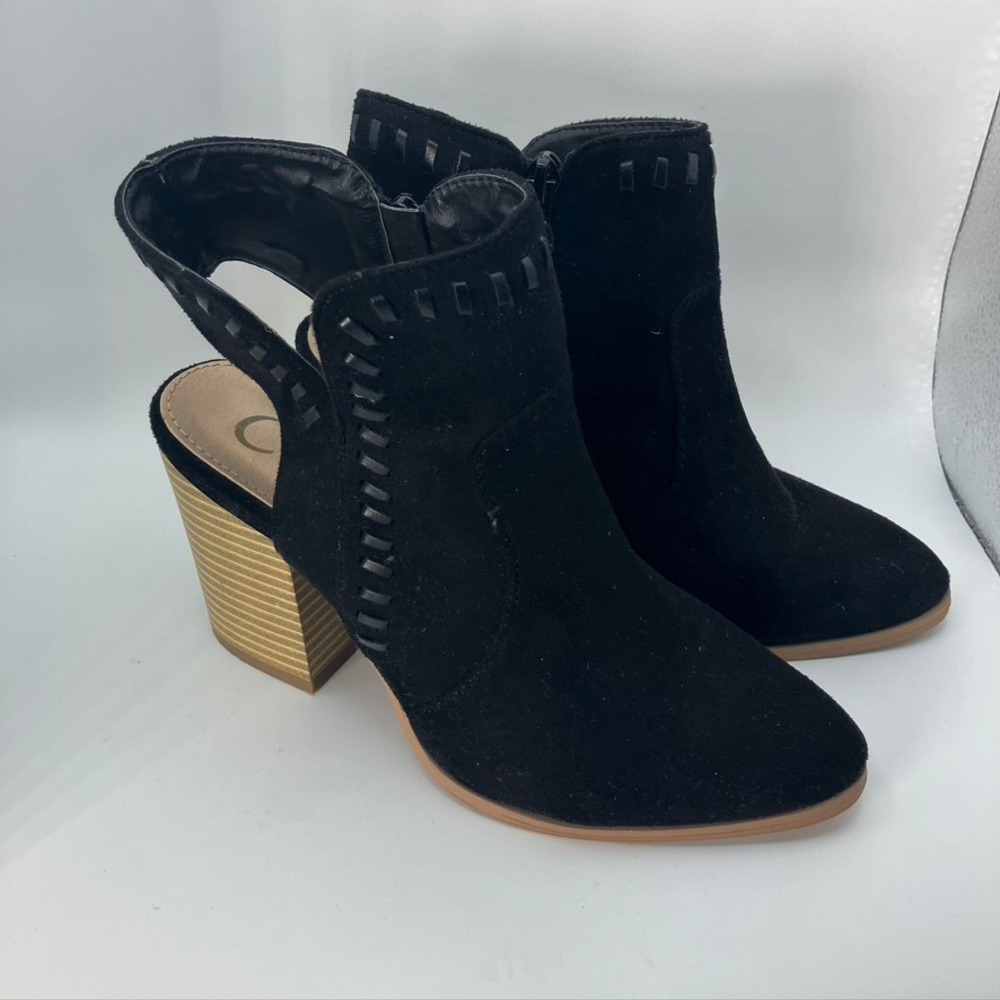 Cocci Black Suede Cutout Slingback Block Heel Booties Size‎ 6.5 Western Style